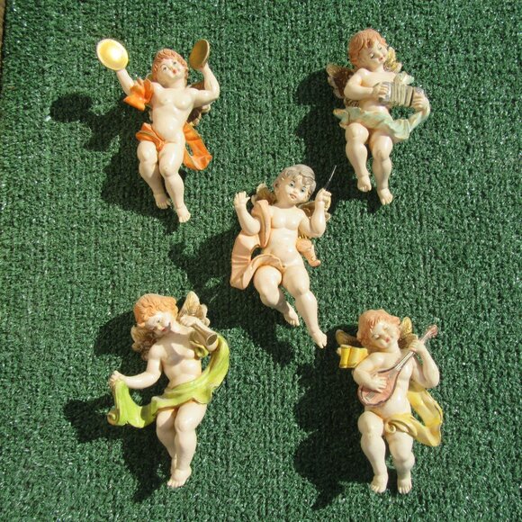Set of 5 Vintage Fontanani Musical Instrument Playing Cherub Angels 5.5" Italy - Picture 1 of 10